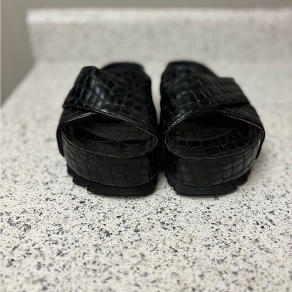 JEFFREY CAMPBELL Menorca 3X Sandal Black Croc Leather Platform Slide Size 8 - Picture 3 of 6